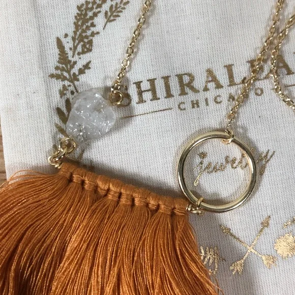 Shiraleah Anthropologie Necklace Fringe PALMA Peach Tassel Hoop Orange Boho - Picture 8 of 9